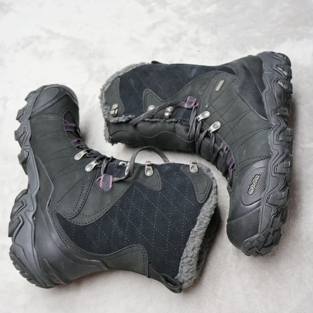 Oboz Womens 9.5W Hiking Boots Black Bridger 9 B-Dry Waterproof Faux Fur 80302